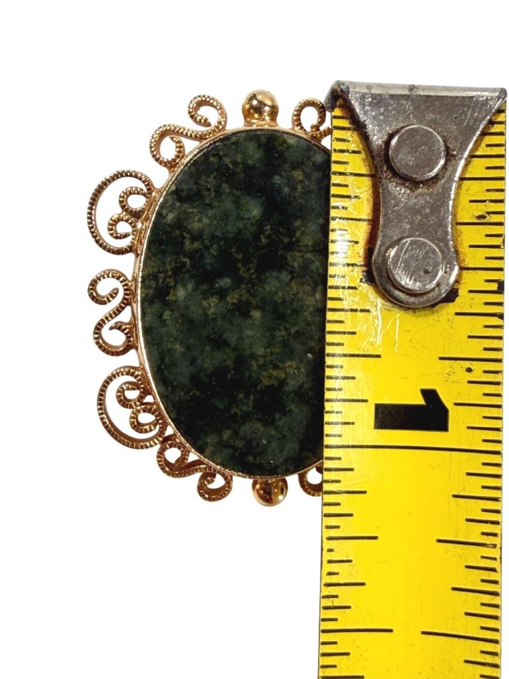 Vintage jewelry Burt Cassell Oval Jade Filigree Brooch Pin 6g 1/20 12kt Gold - Picture 6 of 6